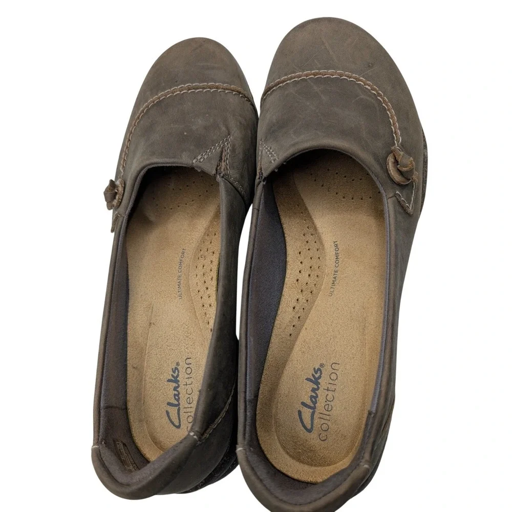 Clarks‎ Collection Women's Carleigh Lulin Olive Leather Slip On Loafers Size 6.5